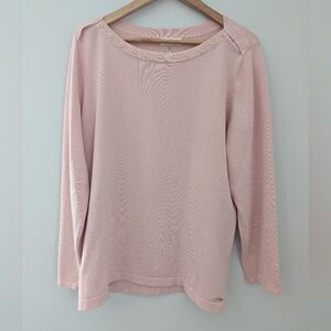 Calvin Klein Blush Sweater Large Boat Neck Gold Stud Collar